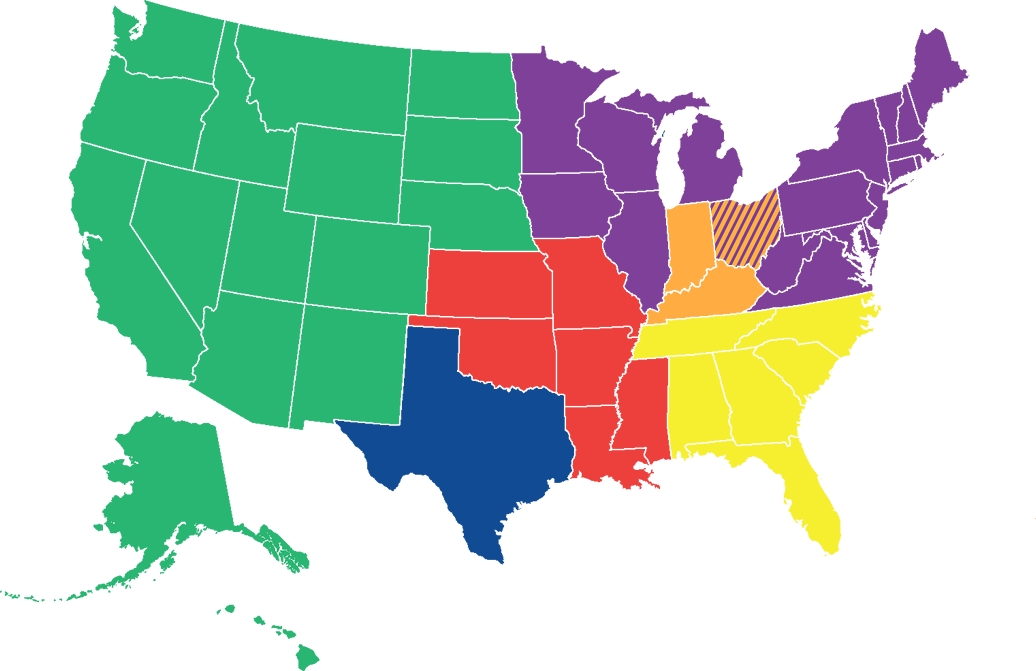 map of the regions Roof Connect serves.